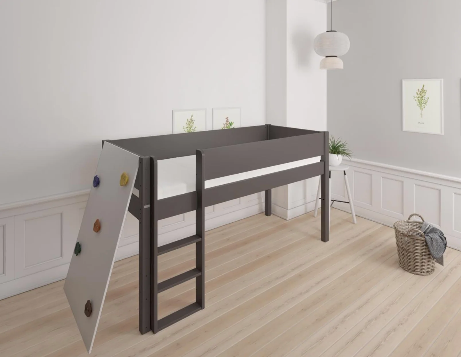 Borr halvhøj børneseng med klatrevæg - height bed with climping wall - 90*160cm - Anthracite - 2