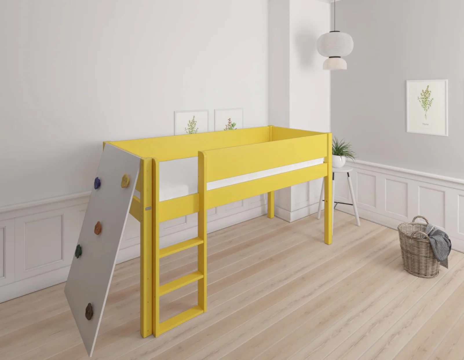 Borr halvhøj børneseng med klatrevæg - height bed with climping wall - 90*160cm - Curry yellow - 43