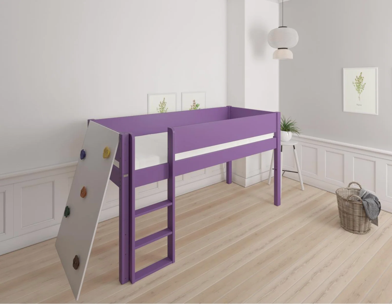 Borr halvhøj børneseng med klatrevæg - height bed with climping wall - 90*160cm - Purple - 31