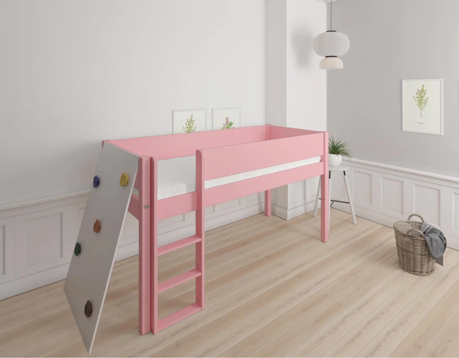 Borr halvhøj børneseng med klatrevæg - height bed with climping wall - 90*160cm - Rose - 30