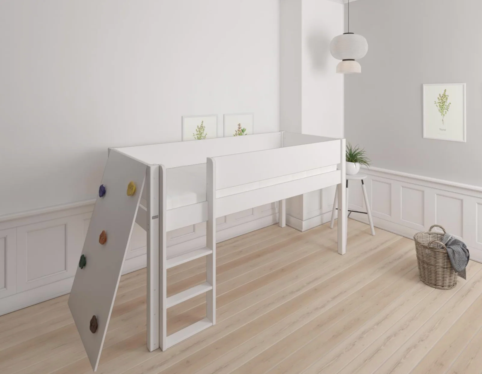 Borr halvhøj børneseng med klatrevæg - height bed with climping wall - 90*160cm - White - 1