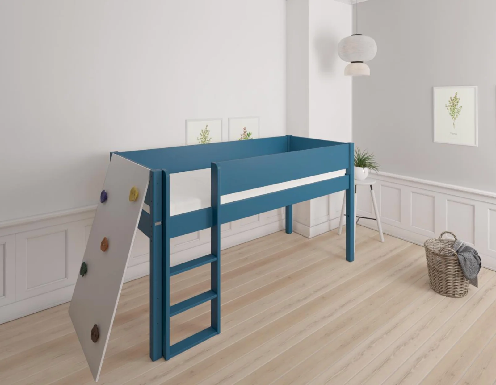 Borr halvhøj børneseng med klatrevæg - height bed with climping wall - 90*200cm - Aqua blue - 41