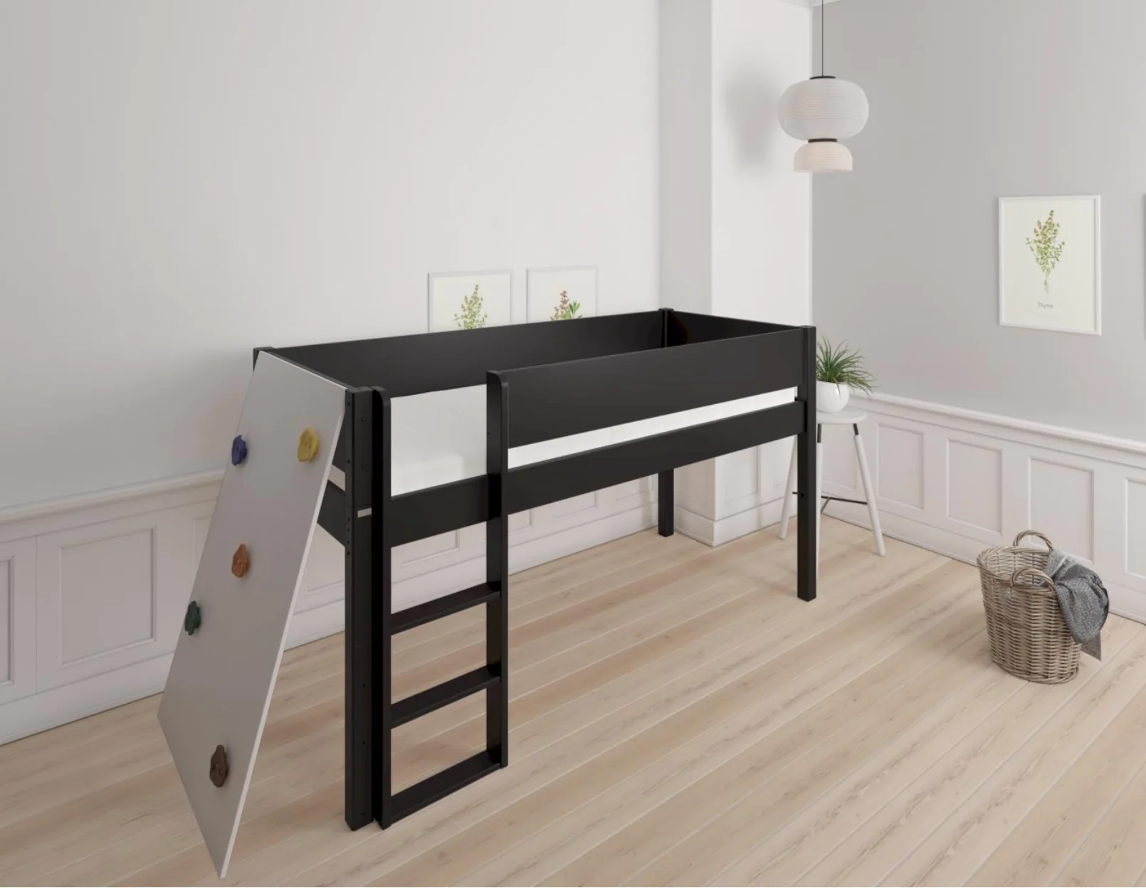 Borr halvhøj børneseng med klatrevæg - height bed with climping wall - 90*200cm - Black - 39