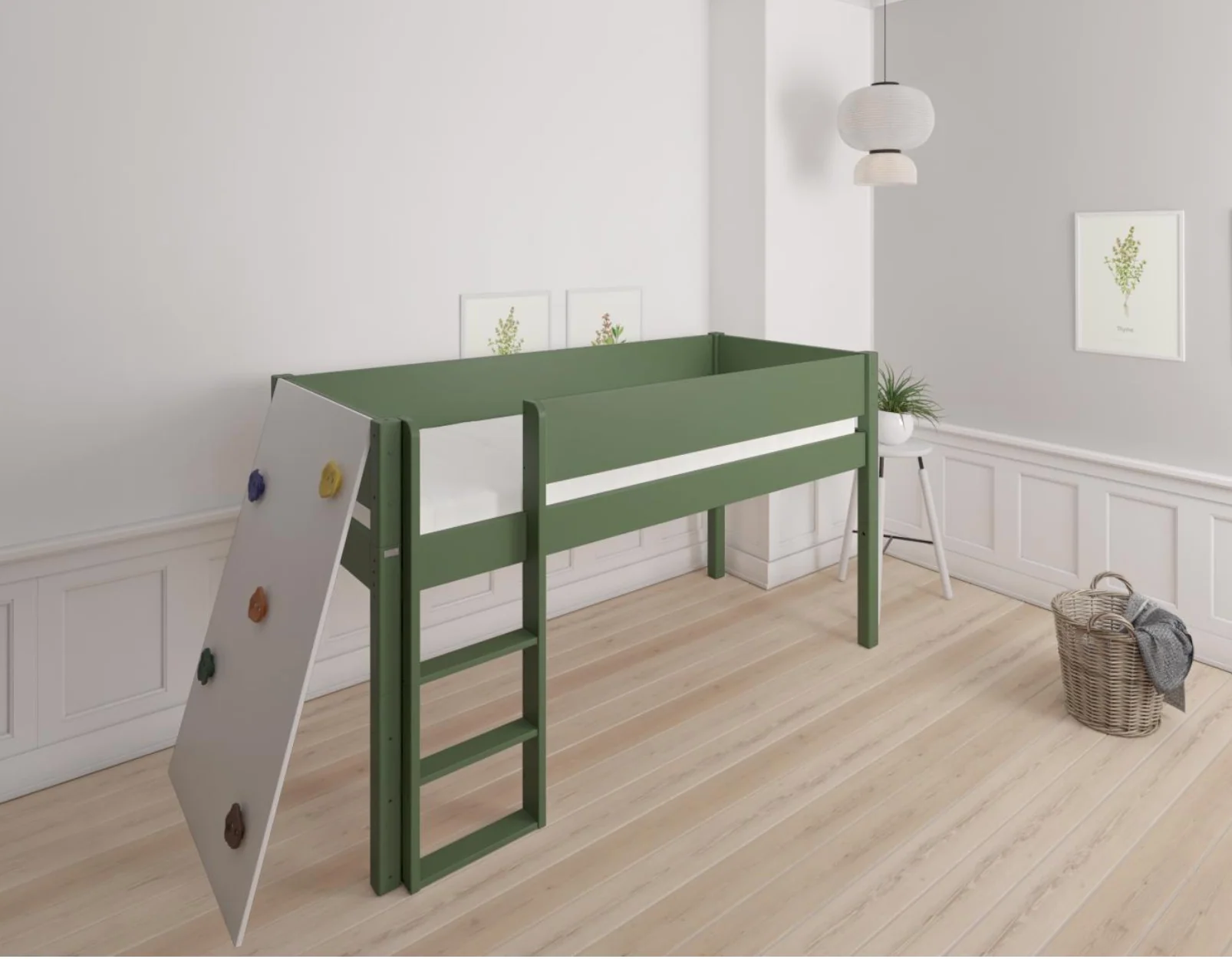 Borr halvhøj børneseng med klatrevæg - height bed with climping wall - 90*200cm - Dark green - 53
