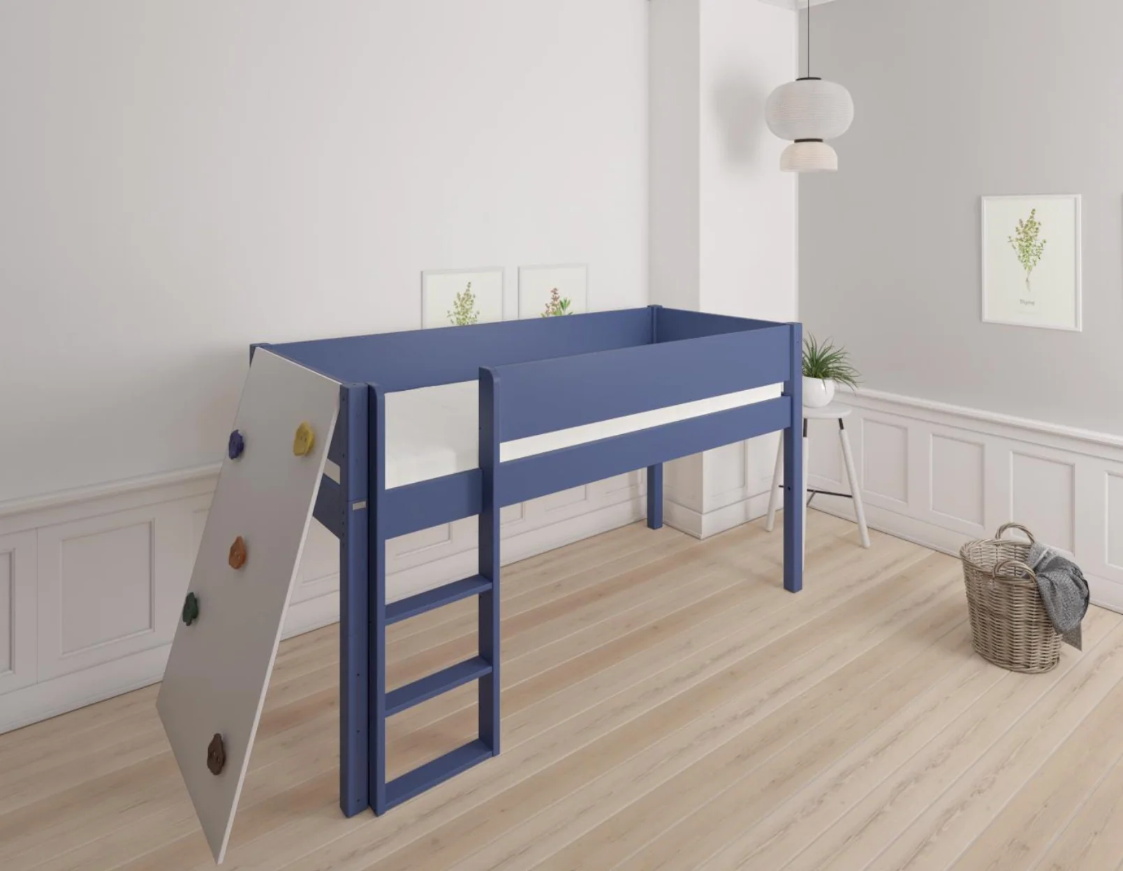Borr halvhøj børneseng med klatrevæg - height bed with climping wall - 90*200cm - Denim blue - 21