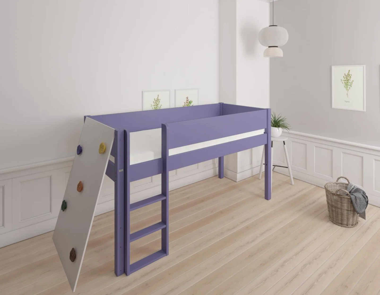 Borr halvhøj børneseng med klatrevæg - height bed with climping wall - 90*200cm - Light purple - 26