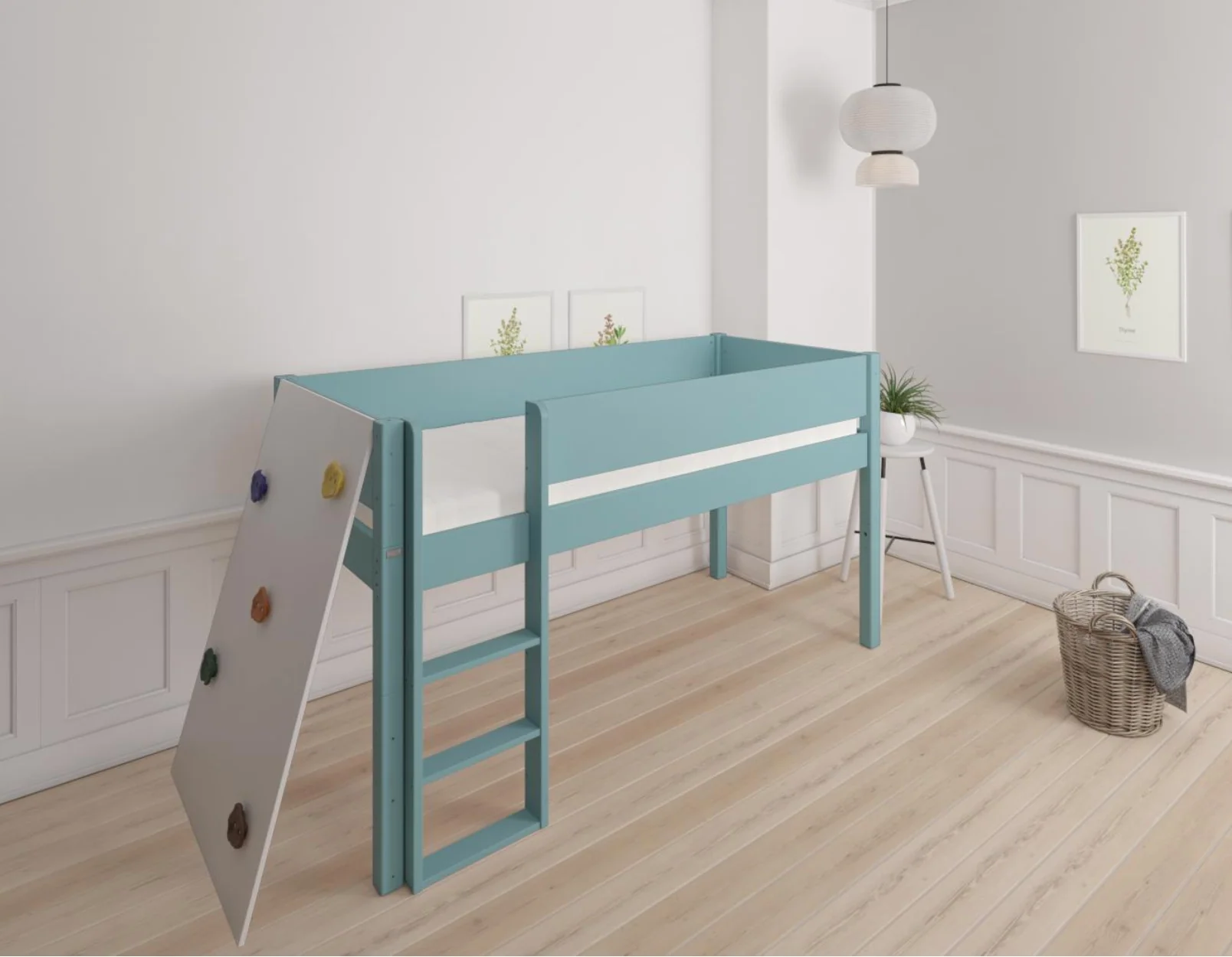 Borr halvhøj børneseng med klatrevæg - height bed with climping wall - 90*200cm - Petroleum - 40