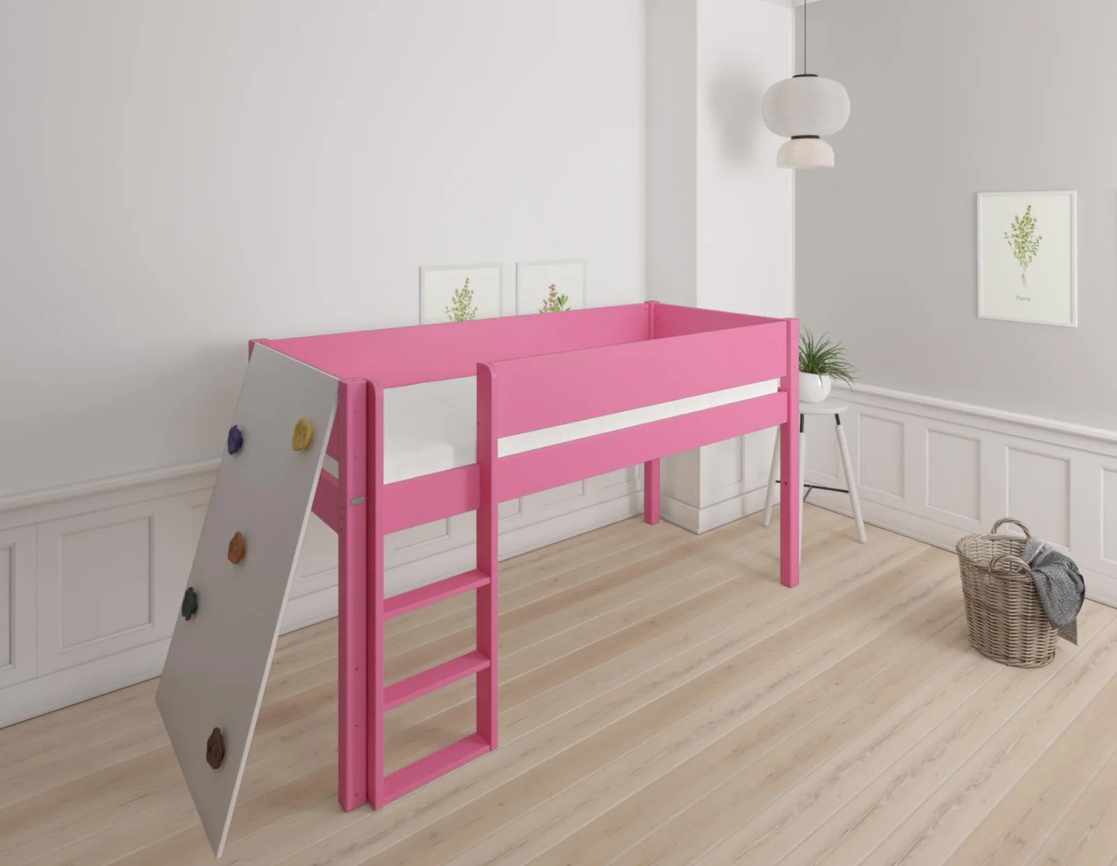 Borr halvhøj børneseng med klatrevæg - height bed with climping wall - 90*200cm - Pink - 32