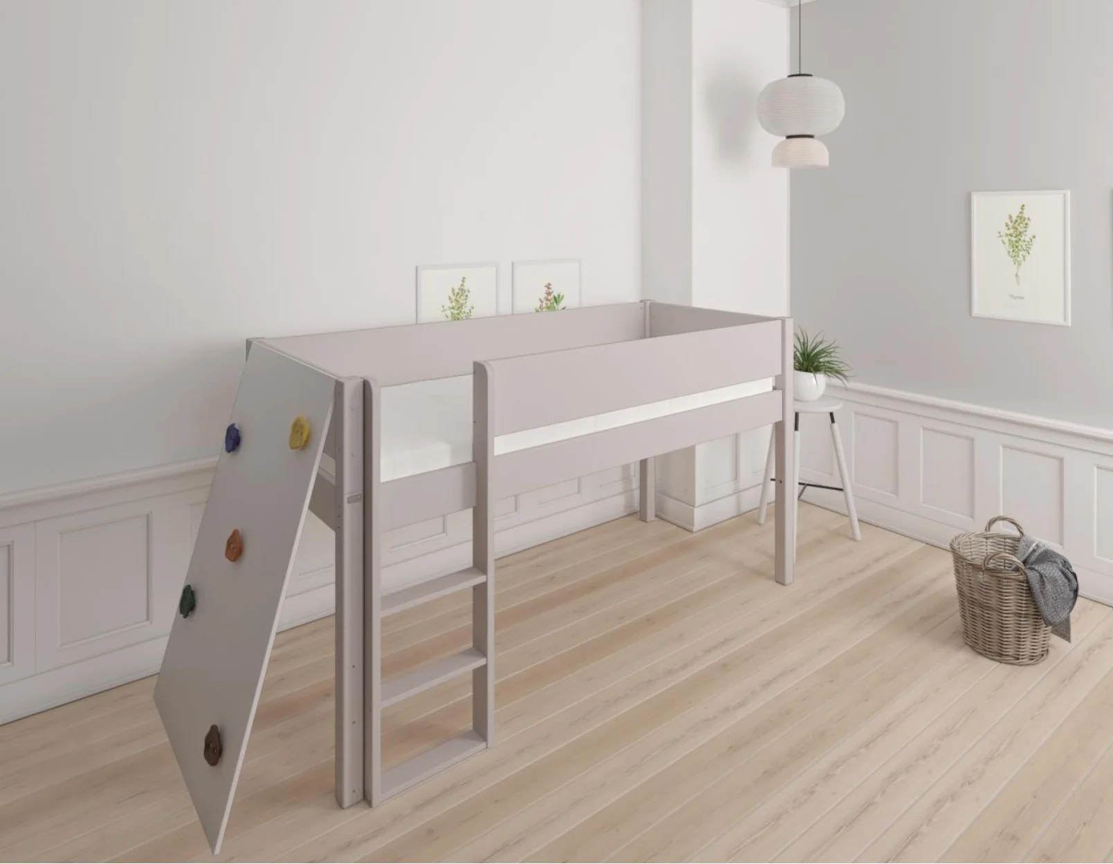 Borr halvhøj børneseng med klatrevæg - height bed with climping wall - 90*200cm - Silver - 23