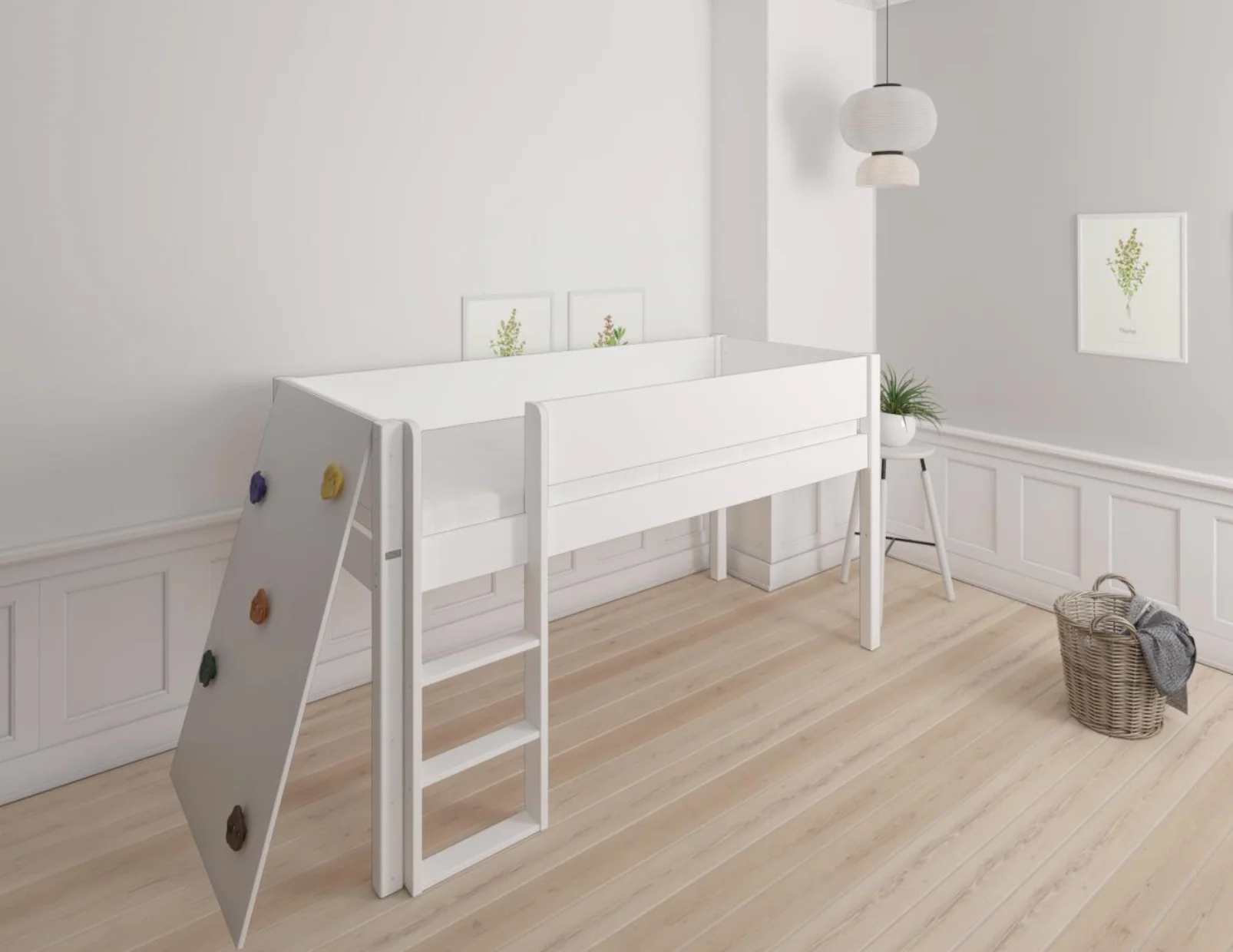 Borr halvhøj børneseng med klatrevæg - height bed with climping wall - 90*200cm - Snow white - 11