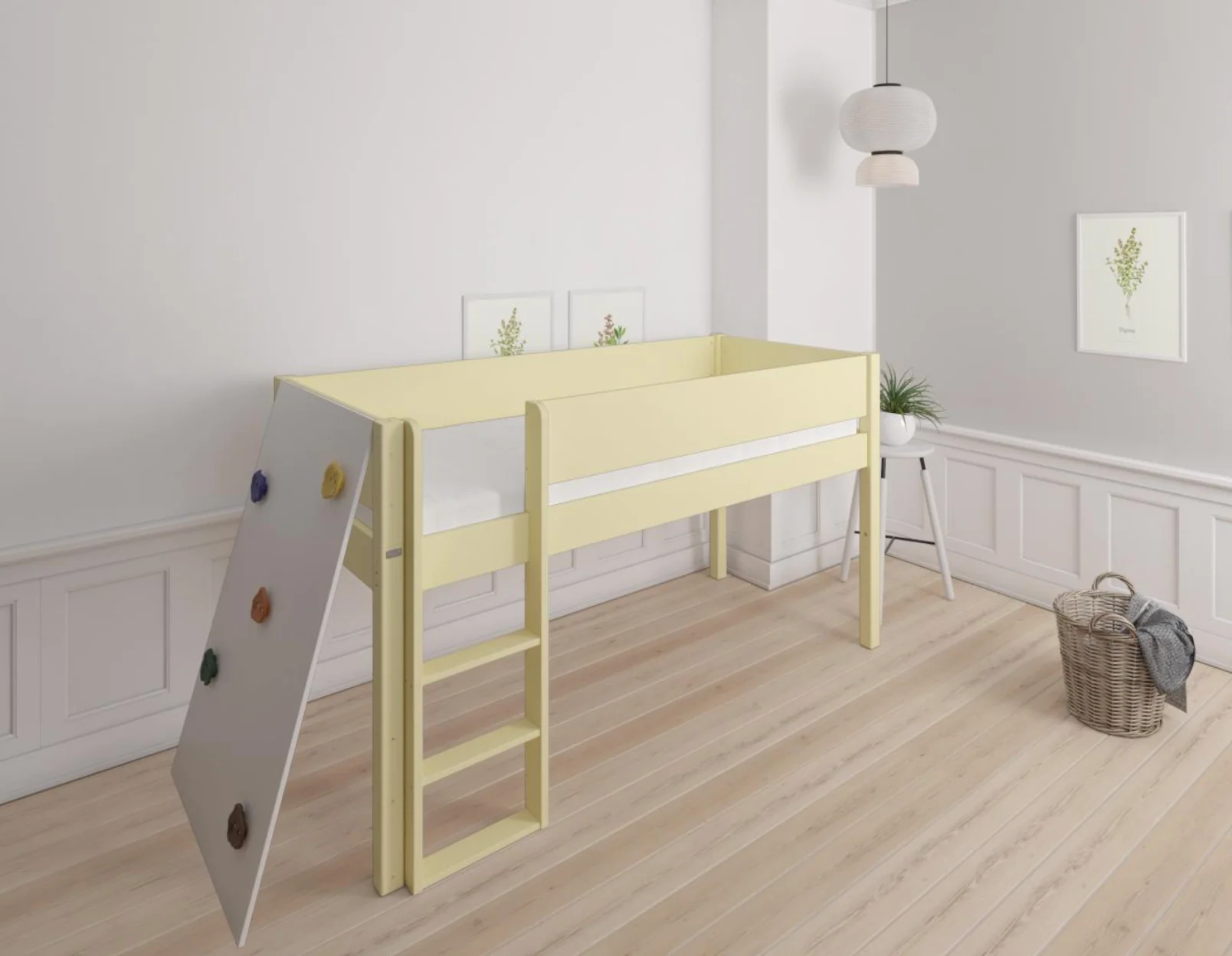 Borr halvhøj børneseng med klatrevæg - height bed with climping wall - 90*200cm - Sunny yellow - 44