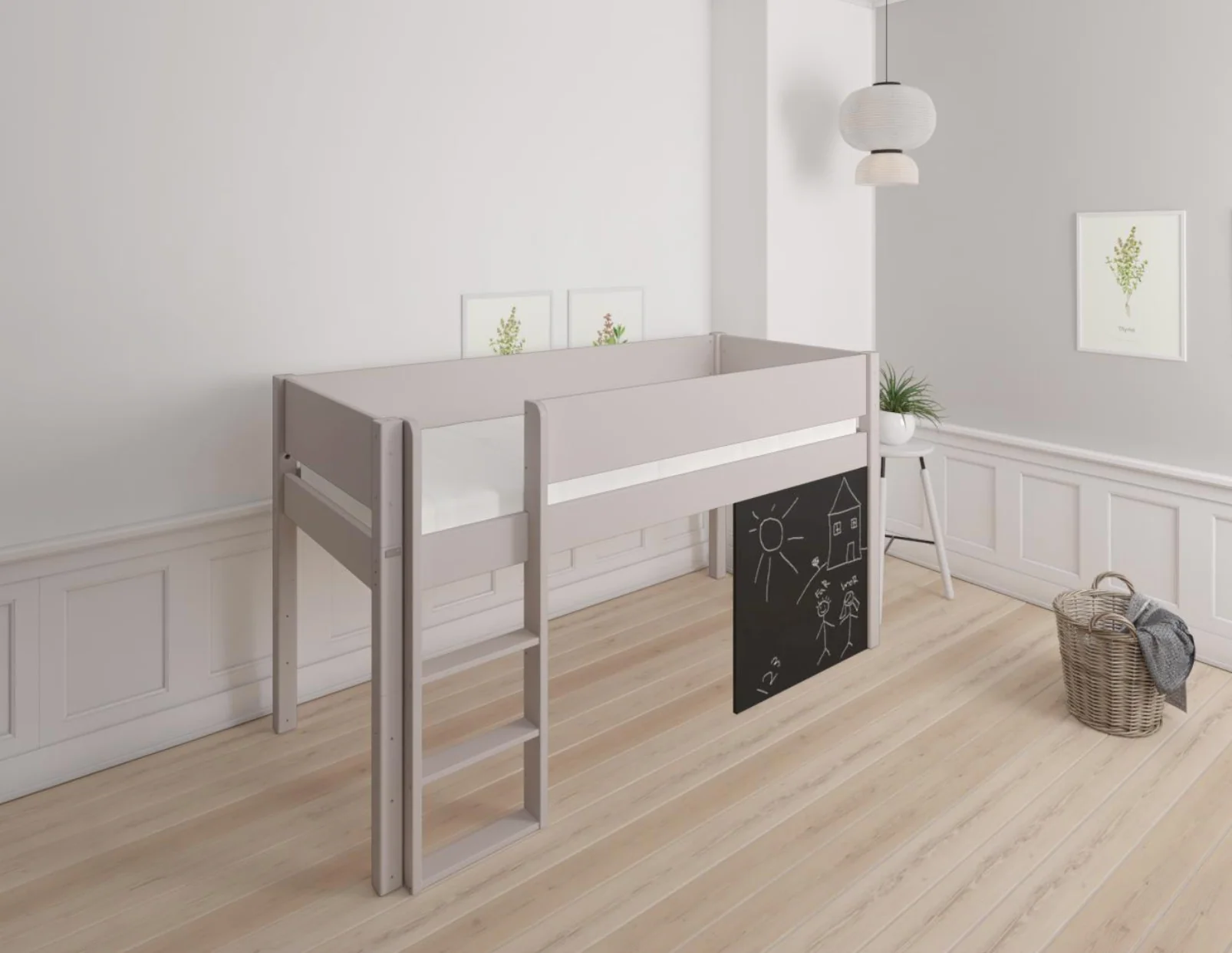 Dea halvhøj børneseng med tavle - height children's bed with chalkboard - 90*160cm - Silver - 23