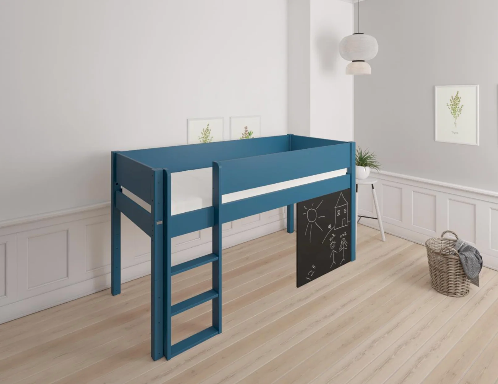 Dea halvhøj børneseng med tavle - height children's bed with chalkboard - 90*200cm - Aqua blue - 41