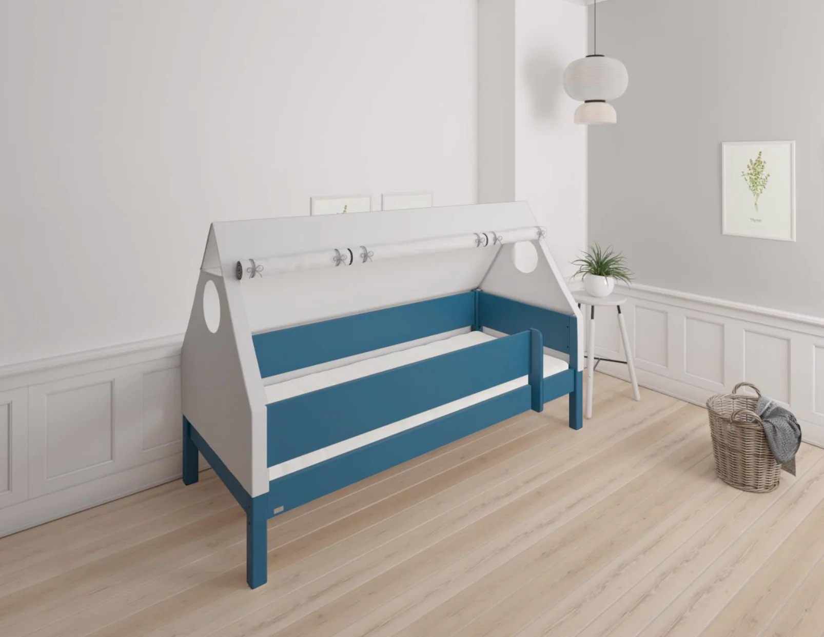 Fulla børne husseng med bøgestel og bomuldshimmel - 90*160cm - Aqua blue - 41