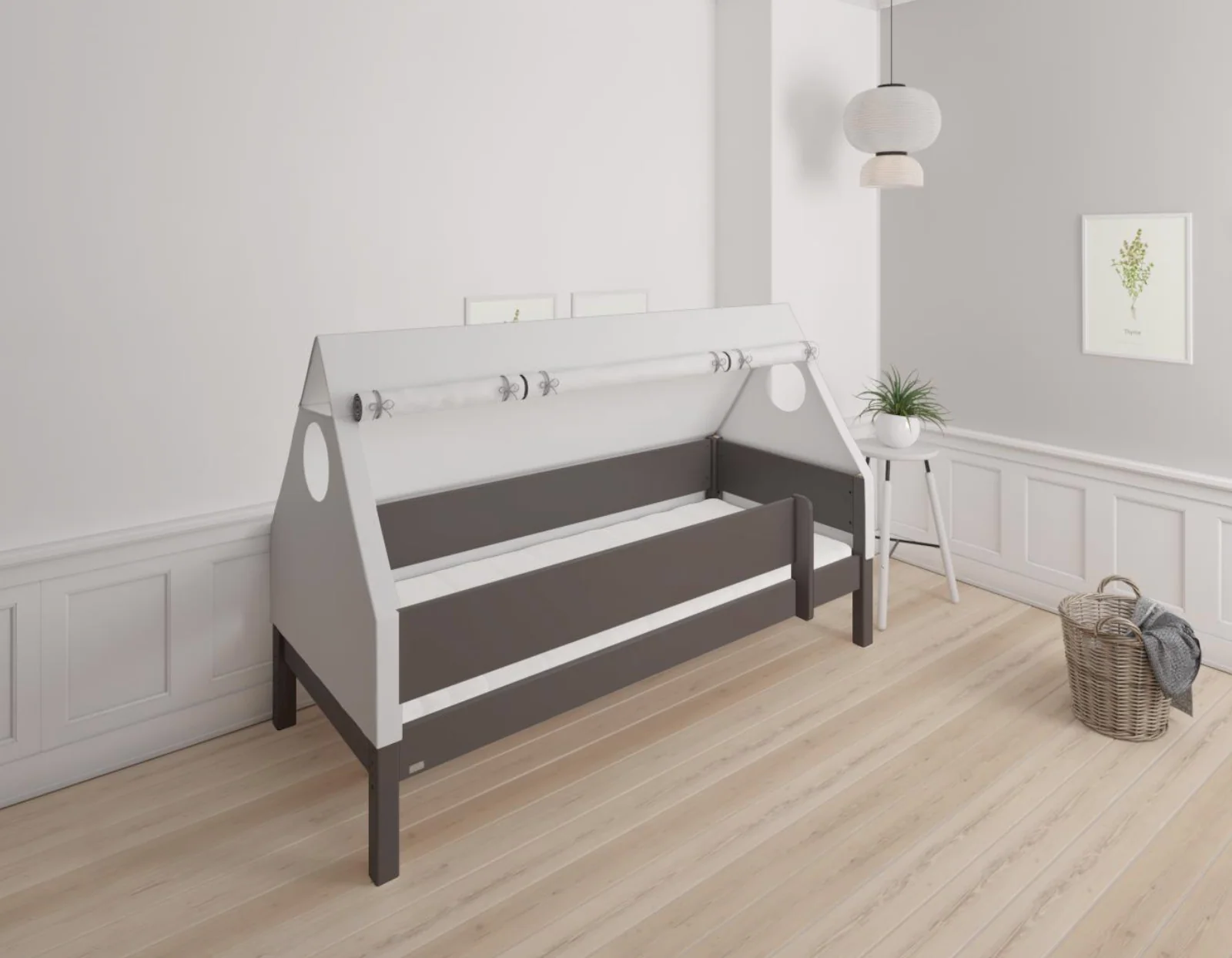 Fulla børne husseng med bøgestel og bomuldshimmel - 90*200cm - Anthracite - 2
