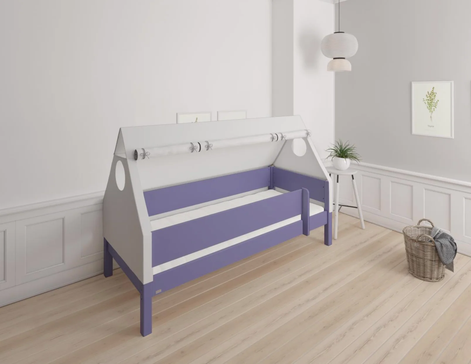 Fulla børne husseng med bøgestel og bomuldshimmel - 90*200cm - Light purple - 26