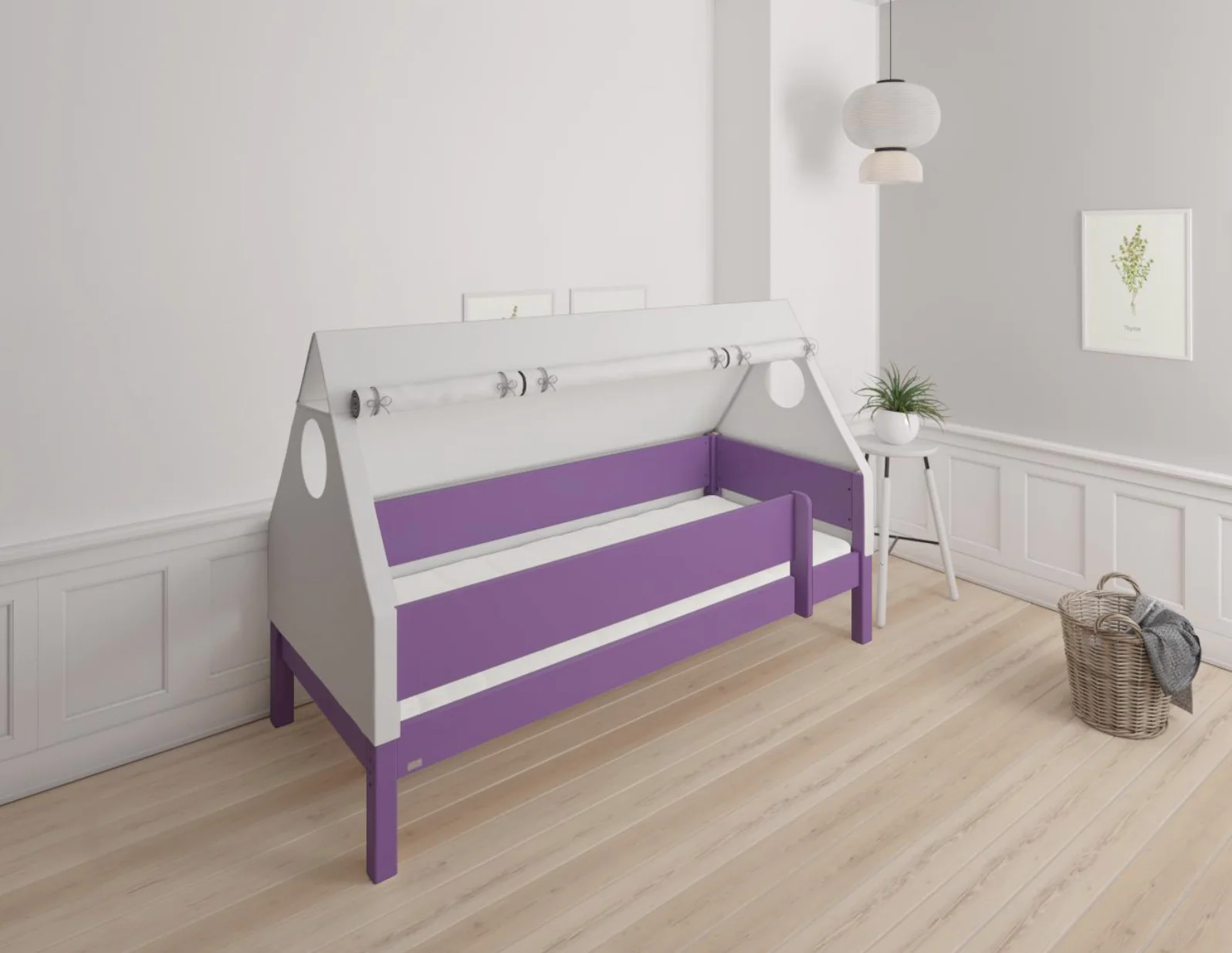 Fulla børne husseng med bøgestel og bomuldshimmel - 90*200cm - Purple - 31