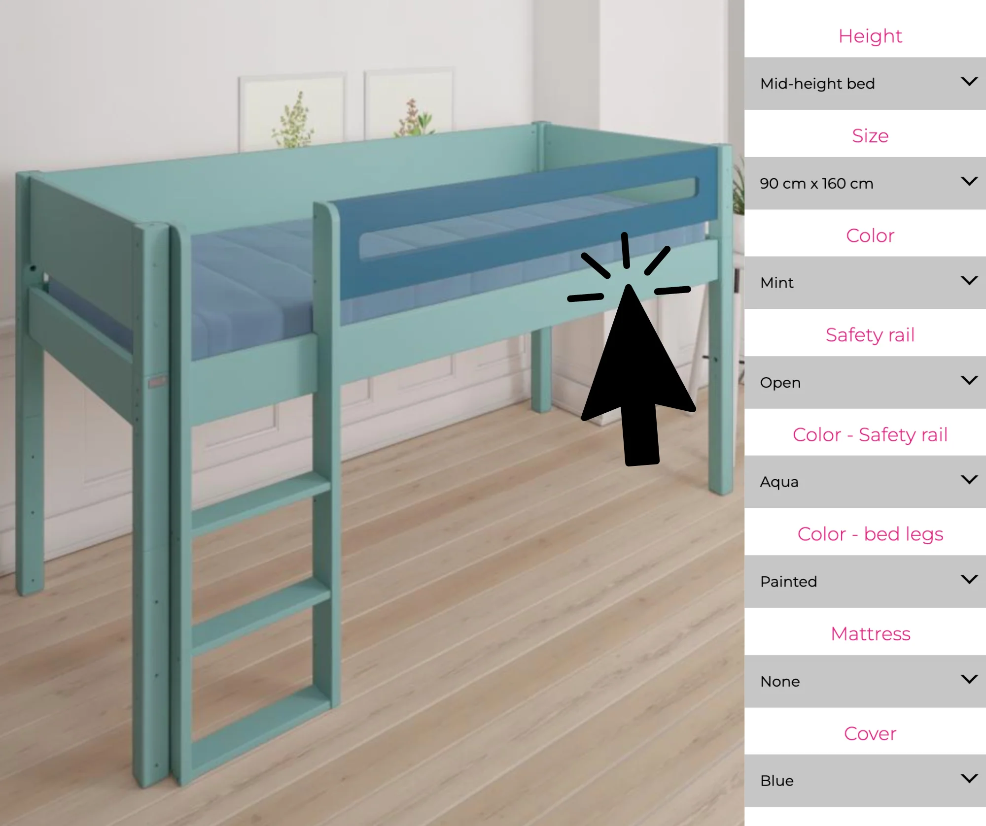 Loke halvhøj seng med rutsjebane - height children's bed with slide - 90*200cm - Anthracite - 2