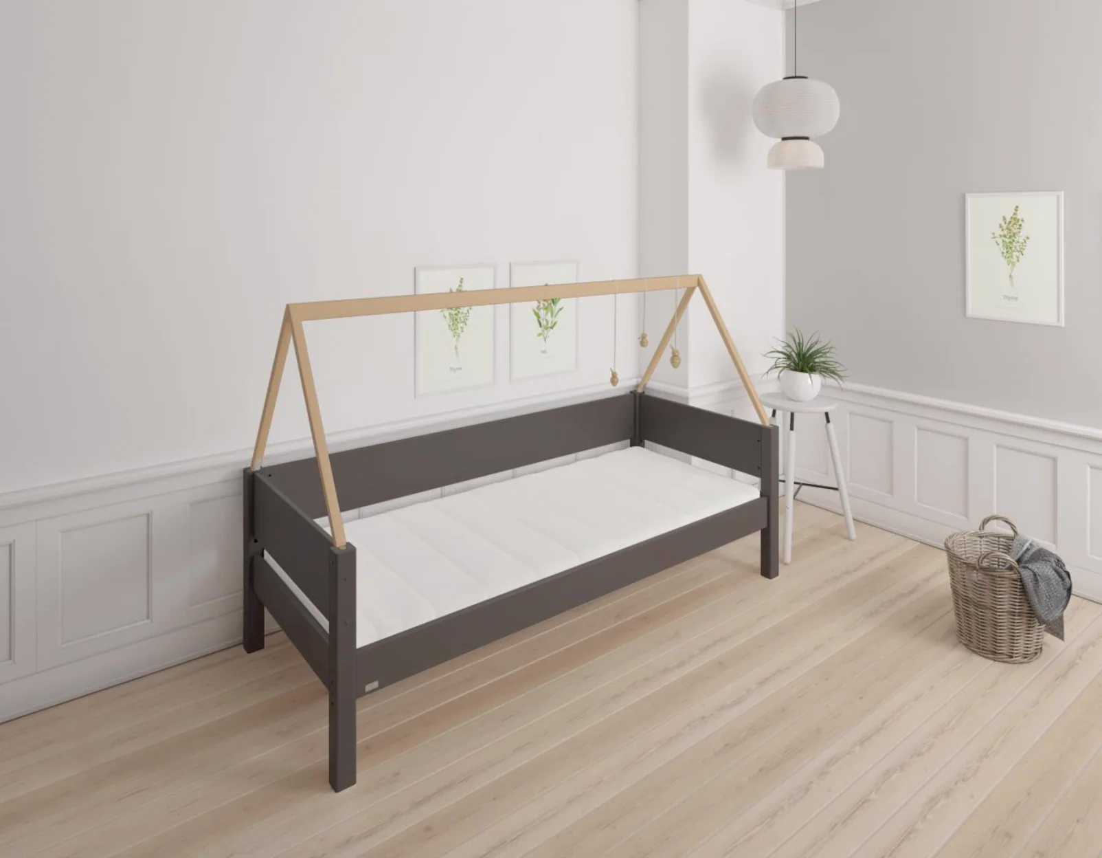 Saga børneseng med sengestel af bøg - 90*160cm - Anthracite - 2
