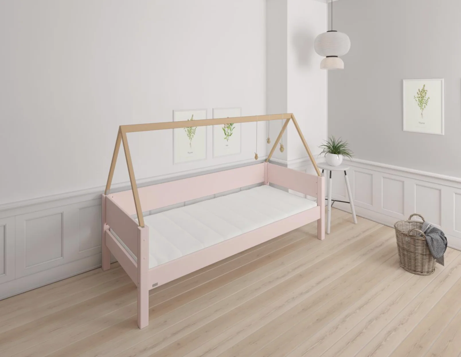 Saga børneseng med sengestel af bøg - 90*160cm - Light rose - 24