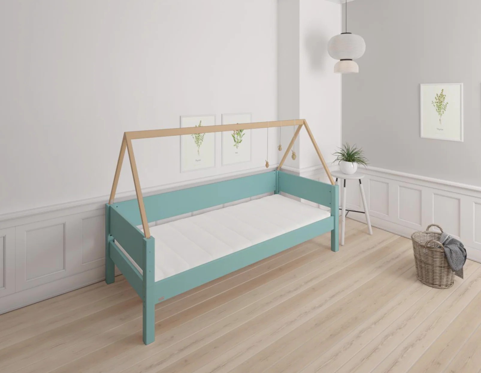 Saga børneseng med sengestel af bøg - 90*160cm - Mint blue - 42