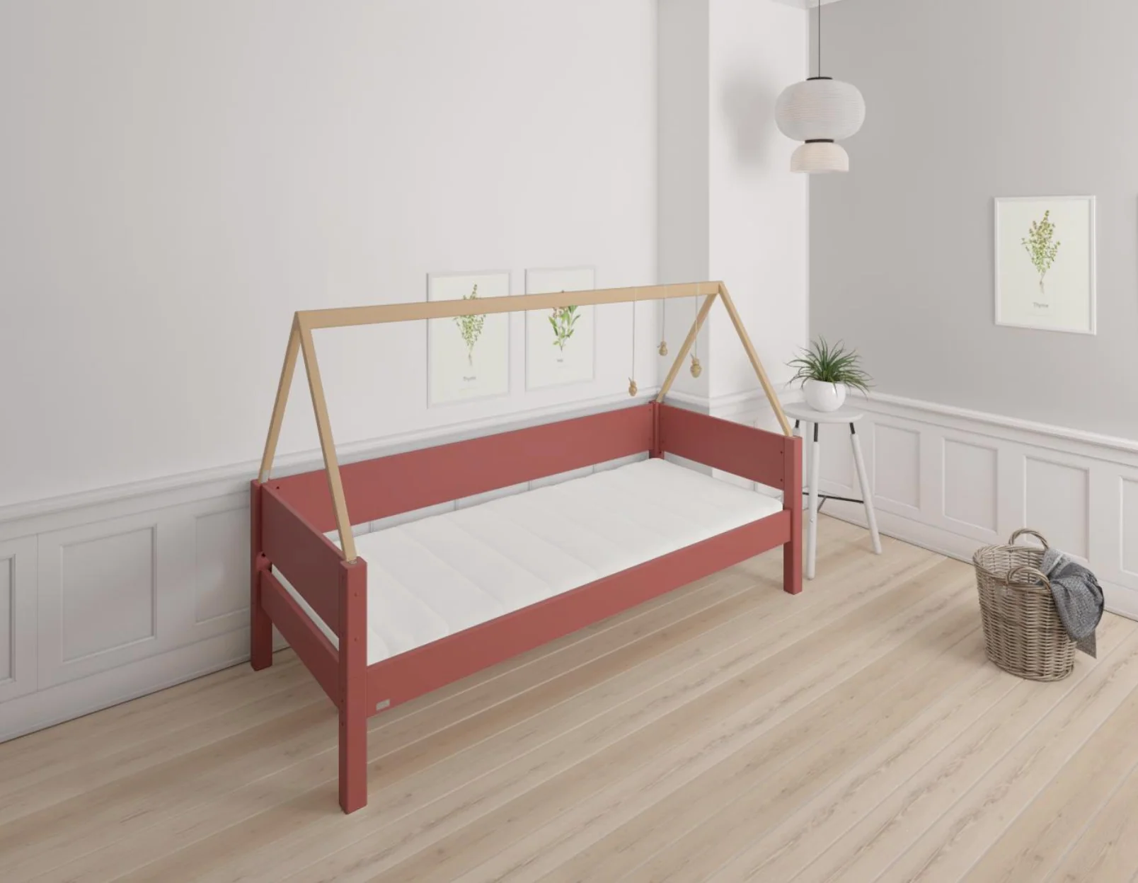 Saga børneseng med sengestel af bøg - 90*160cm - Rusty red - 35