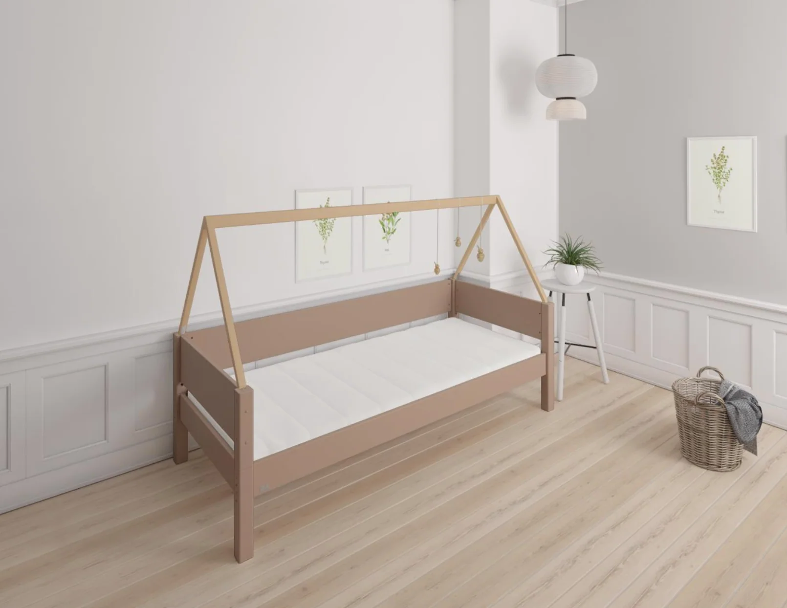Saga børneseng med sengestel af bøg - 90*200cm - Cafélatte - 55