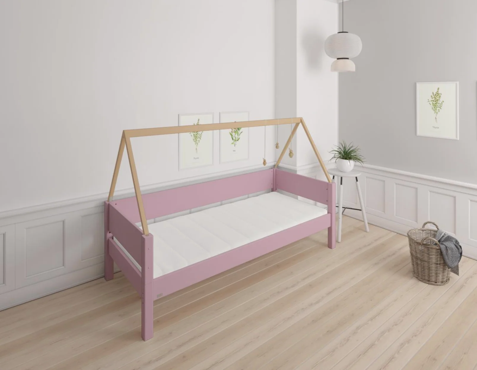 Saga børneseng med sengestel af bøg - 90*200cm - Dusty rose - 25