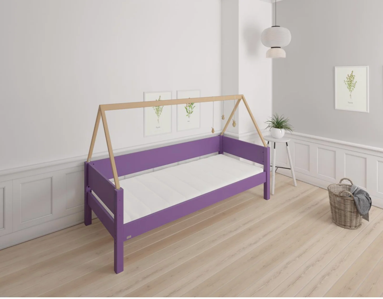 Saga børneseng med sengestel af bøg - 90*200cm - Purple - 31
