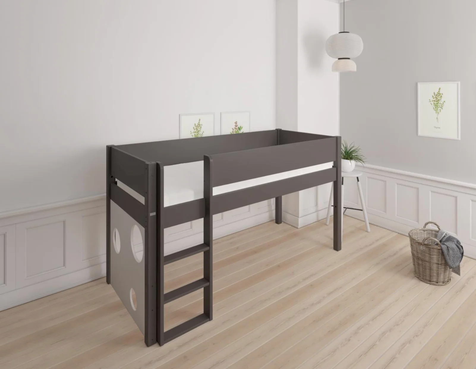 Sol halvhøj børneseng med boldtavle - height children's bed with ballboard - 90*160cm - Anthracite - 2