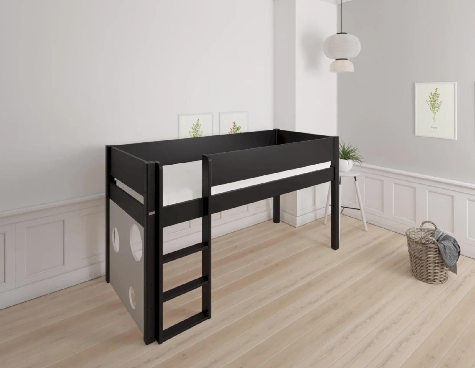Sol halvhøj børneseng med boldtavle - height children's bed with ballboard - 90*160cm - Black - 39