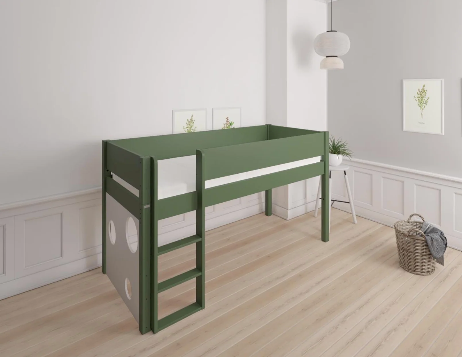 Sol halvhøj børneseng med boldtavle - height children's bed with ballboard - 90*160cm - Dark green - 53
