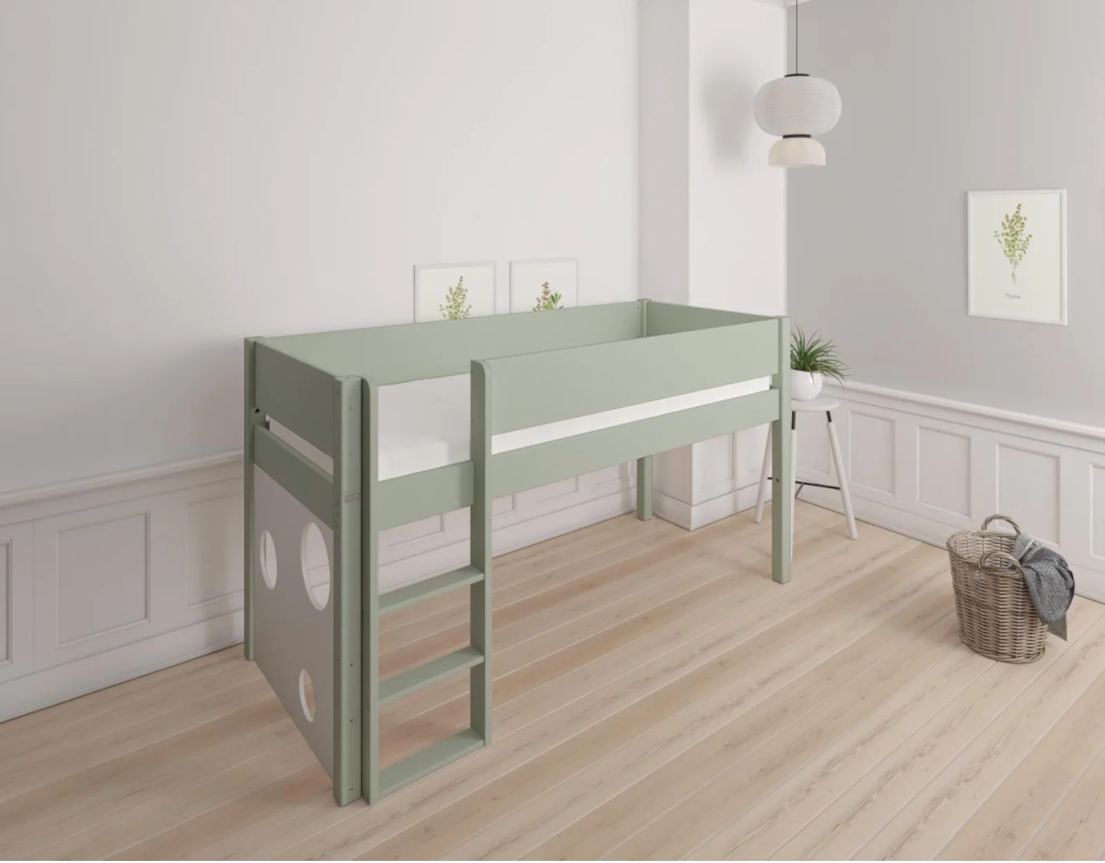 Sol halvhøj børneseng med boldtavle - height children's bed with ballboard - 90*160cm - Light green - 54