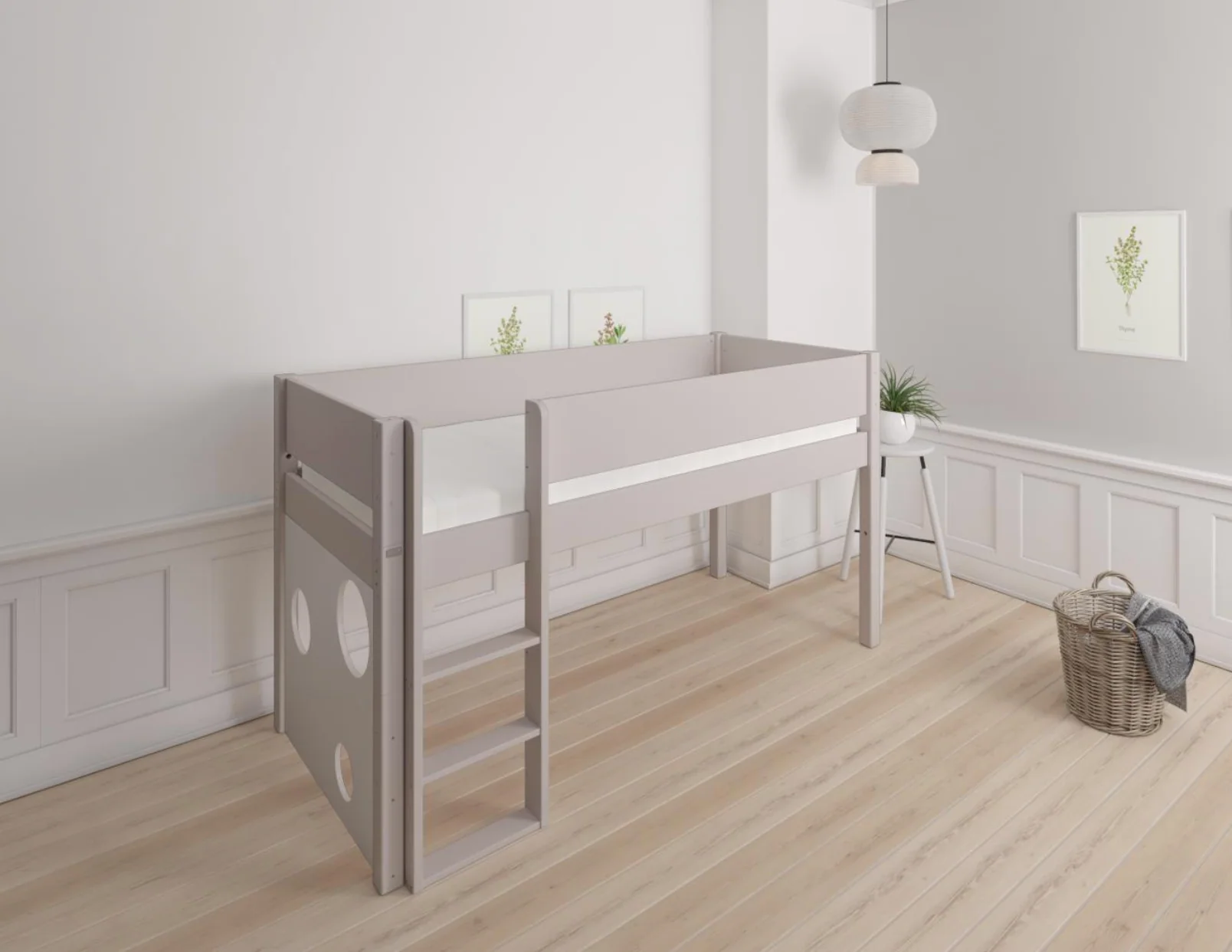 Sol halvhøj børneseng med boldtavle - height children's bed with ballboard - 90*160cm - Silver - 23