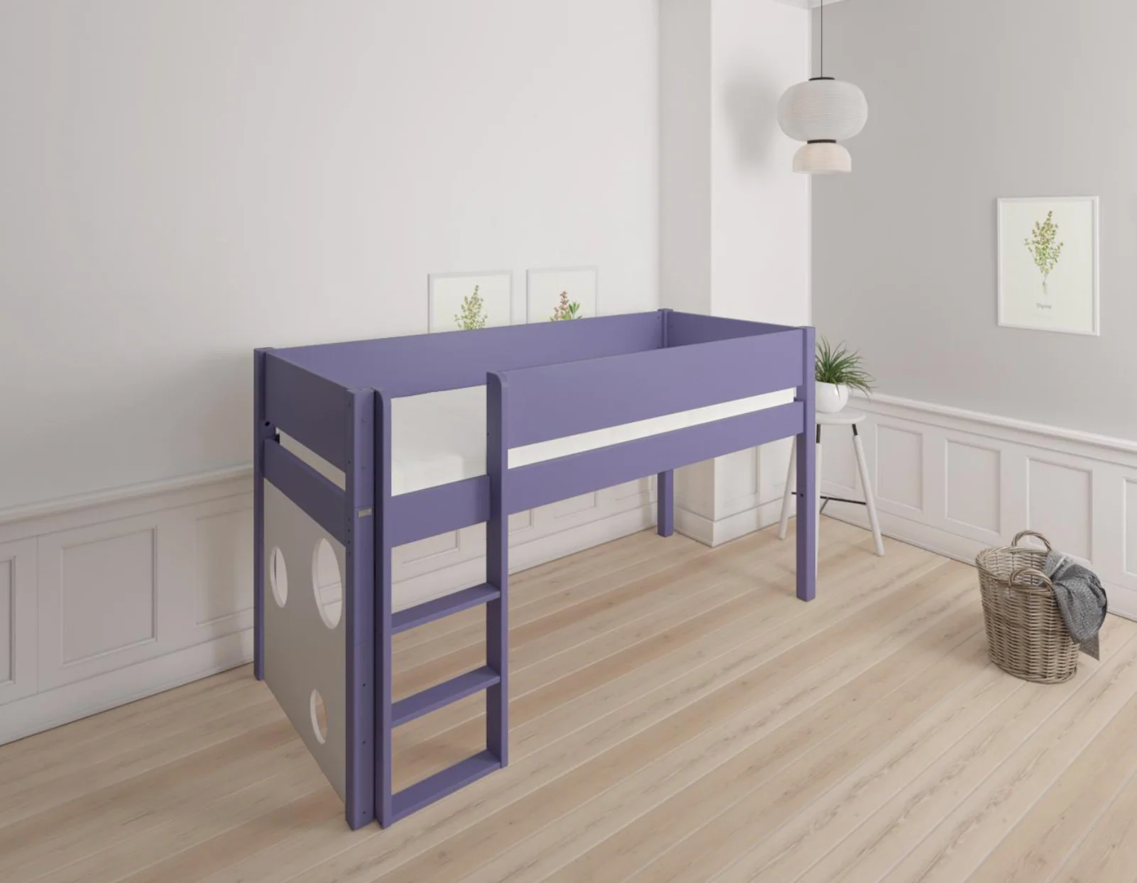 Sol halvhøj børneseng med boldtavle - height children's bed with ballboard - 90*200cm - Light purple - 26