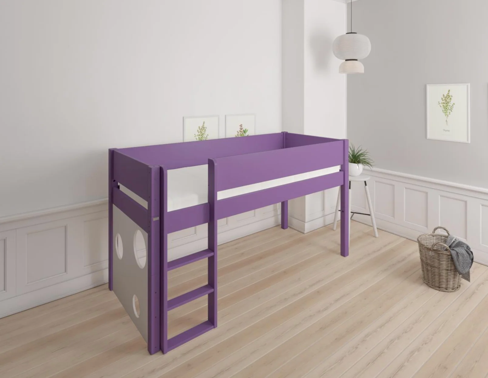 Sol halvhøj børneseng med boldtavle - height children's bed with ballboard - 90*200cm - Purple - 31