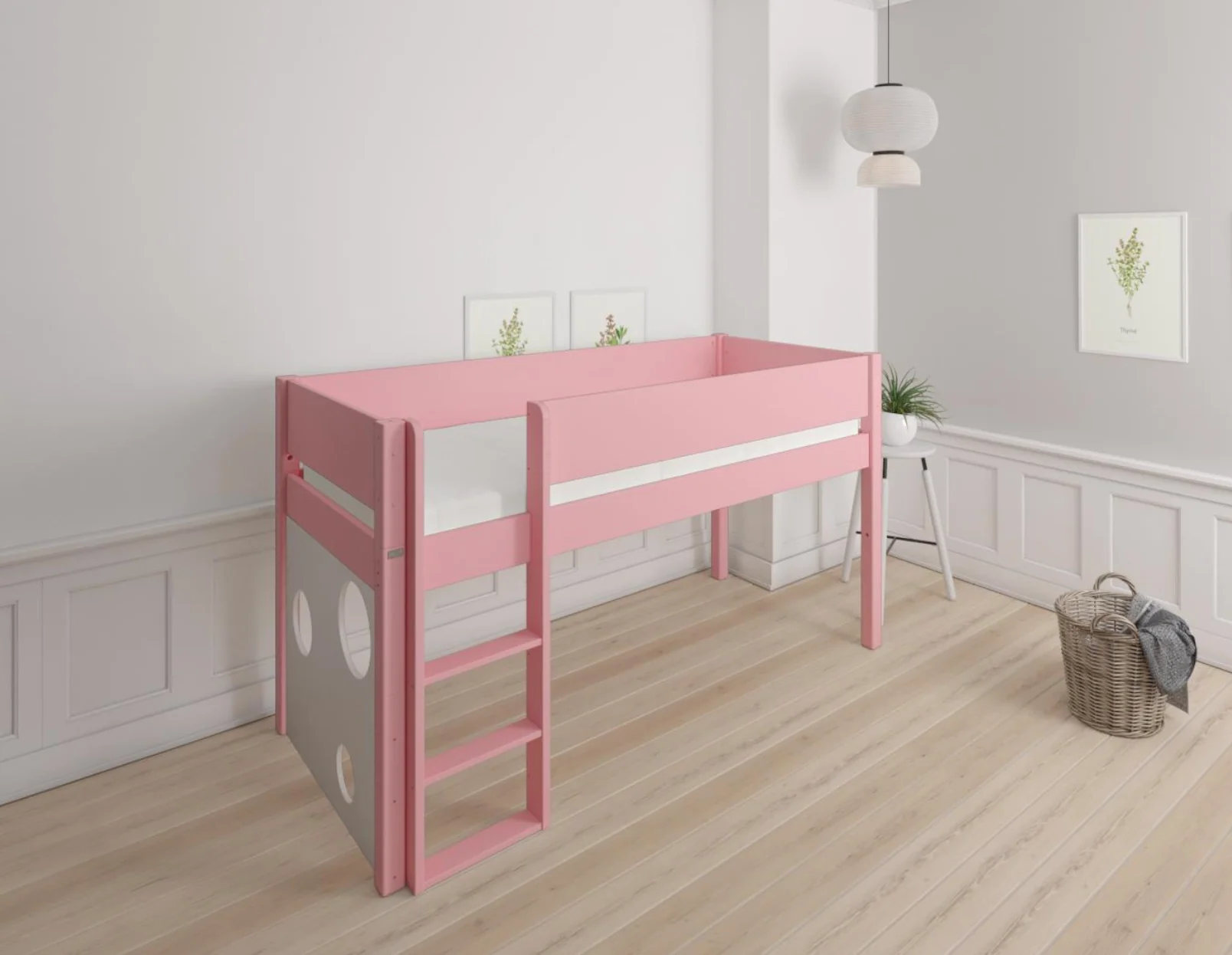 Sol halvhøj børneseng med boldtavle - height children's bed with ballboard - 90*200cm - Rose - 30