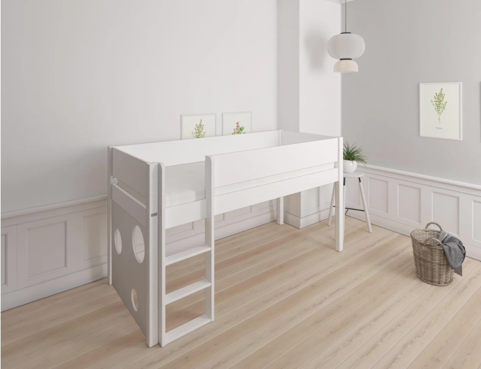 Sol halvhøj børneseng med boldtavle - height children's bed with ballboard - 90*200cm - Snow white - 11