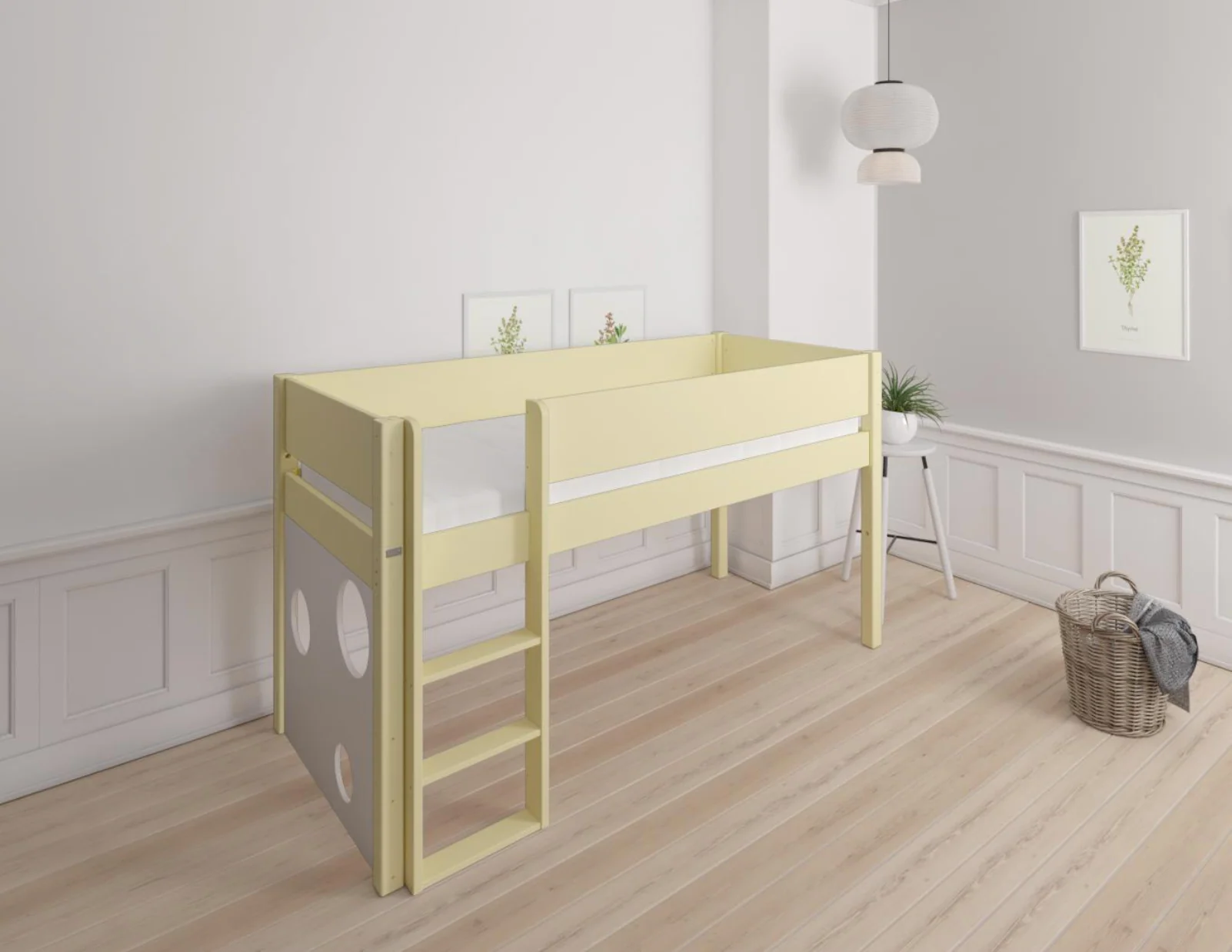 Sol halvhøj børneseng med boldtavle - height children's bed with ballboard - 90*200cm - Sunny yellow - 44