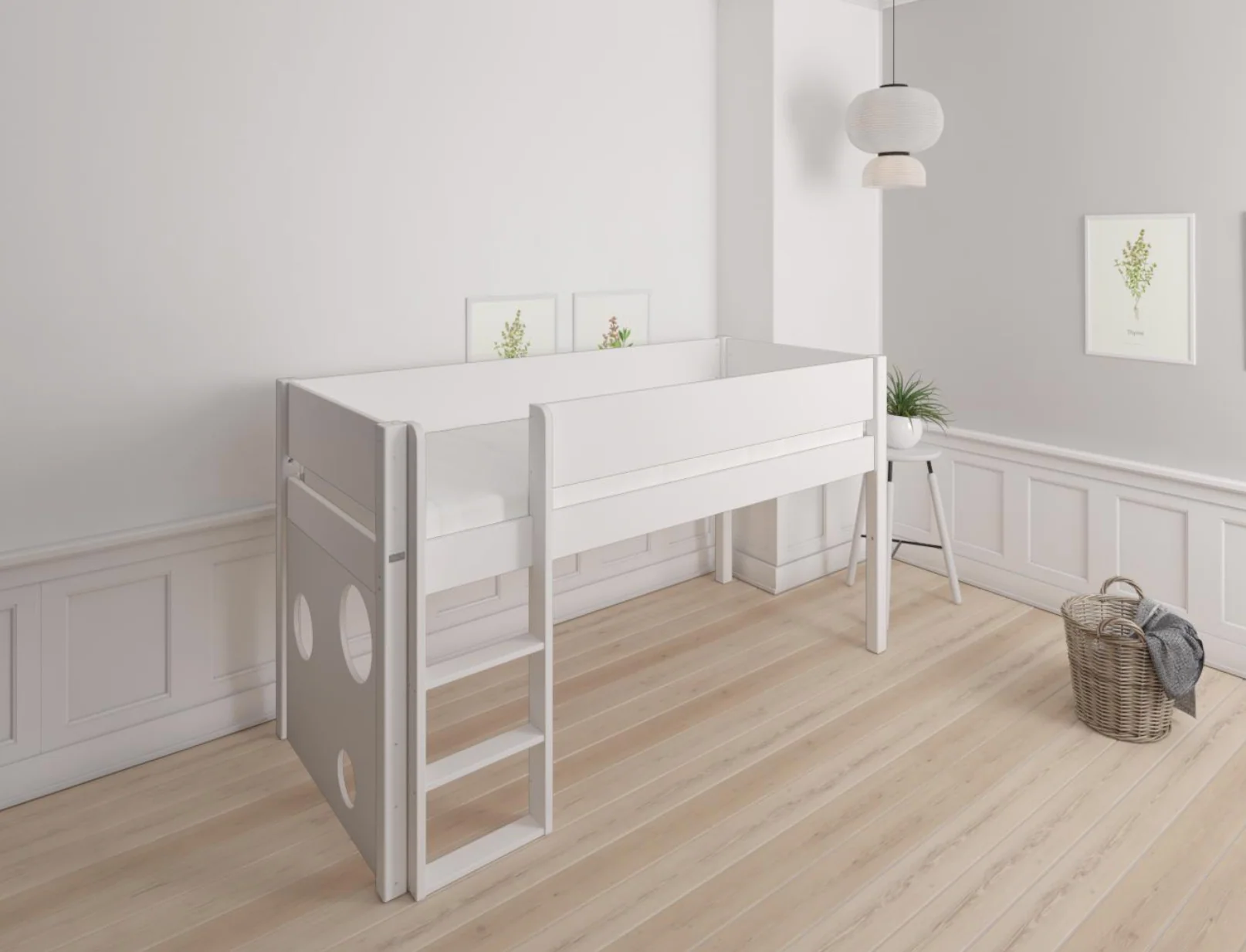 Sol halvhøj børneseng med boldtavle - height children's bed with ballboard - 90*200cm - White - 1